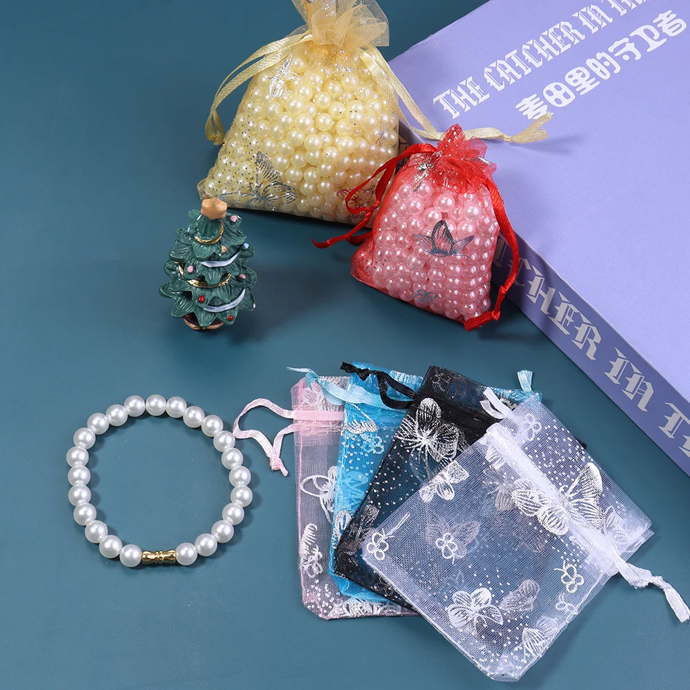 10PCS 7x9cm 9x12cm Butterfly Jewelry Bag Organza Gift Bag Candy Bag Jewelry Packing Drawstring Bags Drawstring Organza Bags