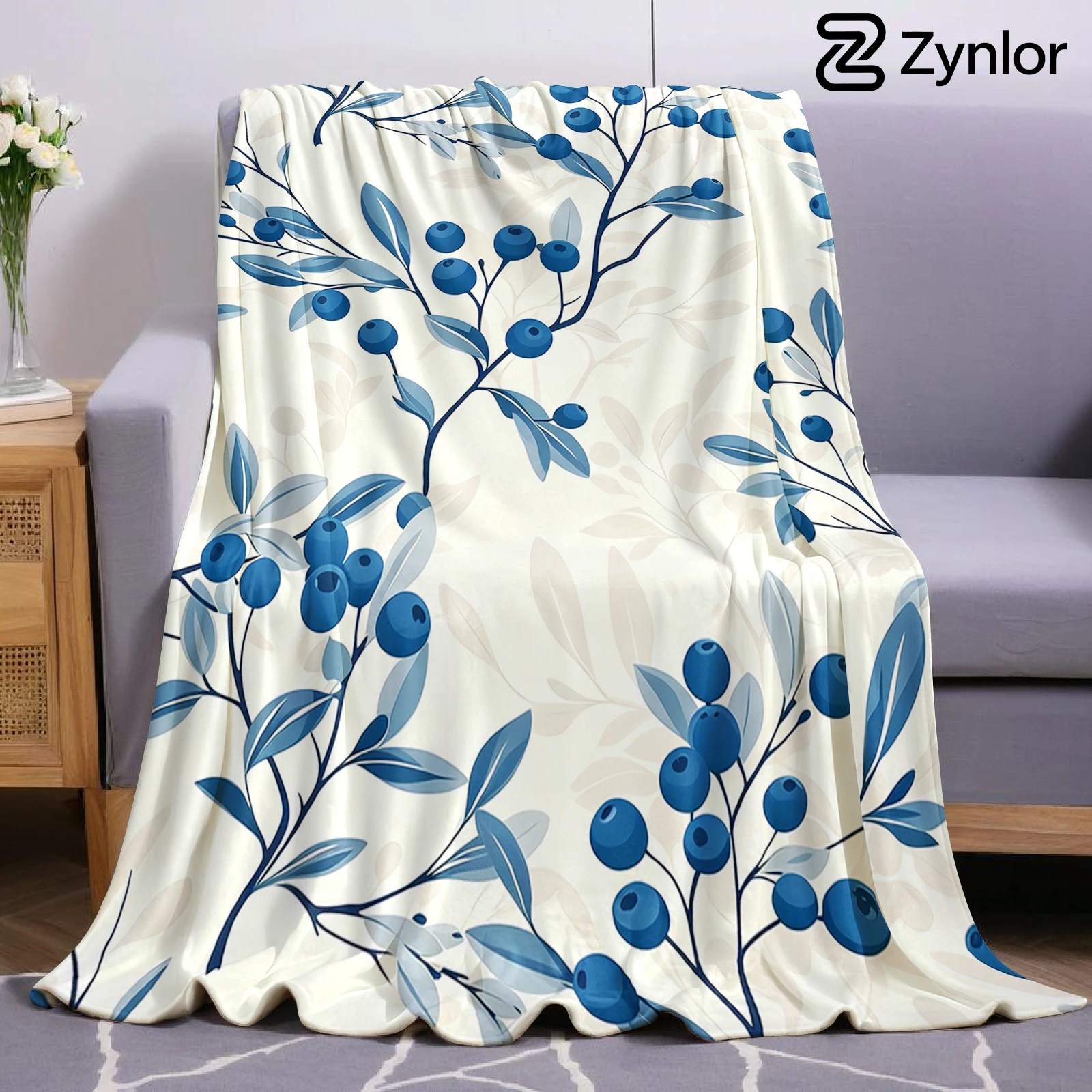 Blueberry Branch Leichte, weiche Weihnachts-Fleecedecke aus Mikrofaser, warme, gemütliche Decke für Bett, Sofa, Büro, Reisen, für alle Jahreszeiten