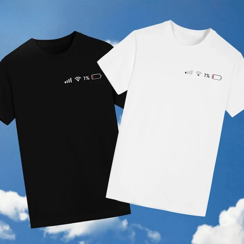 2025 Daily Full Battery Life T-Shirt Short Sleeve Full Signal Power Outage Percentage One Short Sleeve Tee Vintage Casual Tops