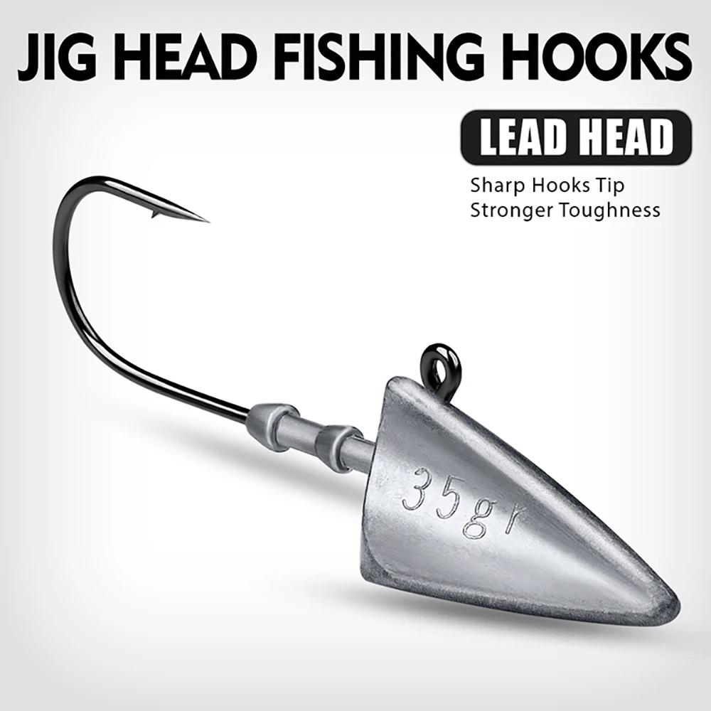 PROBEROS 5 Stück dreieckige Jig-Kopf-Angelhaken mit scharfen Haken und weichen Ködern, (7 g, 10 g, 15 g, 21 g, 28 g, 35 g, Premium-Blei-Jig-Kopfhaken – Detail 1