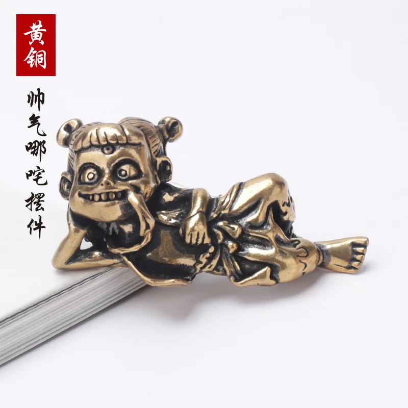 Brass Antique Imitation Creative Nezha Magic Child Descends Ornament Chinese Style Solid Handheld Decoration Wholesale