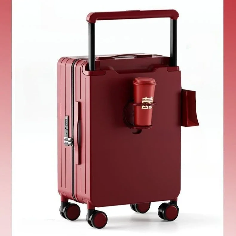 

Wedding red suitcase, universal wheel wedding dowry box tie rod