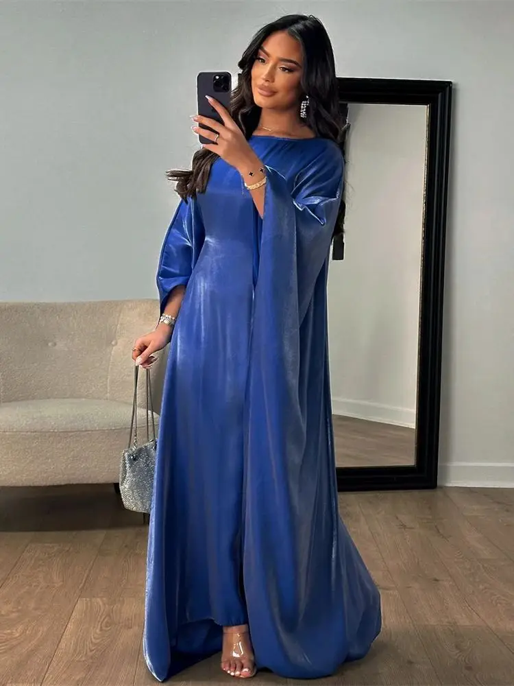 Ramadan Satin Abaya Islam Muslim Summer Batwing Sleeve Maxi Dress Kebaya Abayas For Women Kaftan Robe Musulmane Femme Vestidos