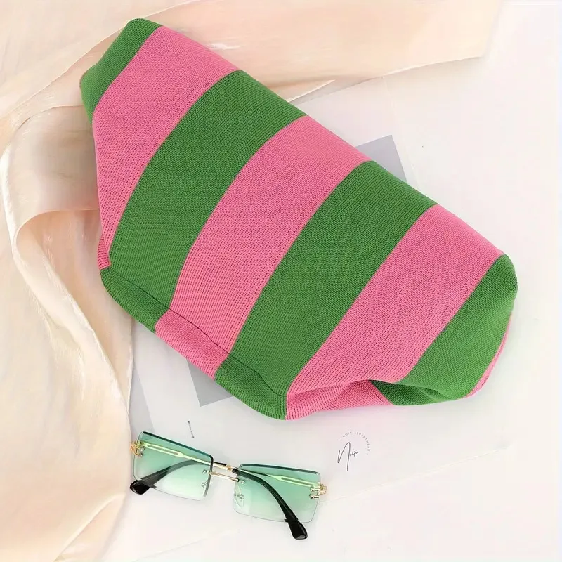 Summer Beach Clutch Bag for Women Woven Crochet Handbags Purses Knitting Dumpling Clutch Ruched Cute Cloud Casual Colorblock Bag
