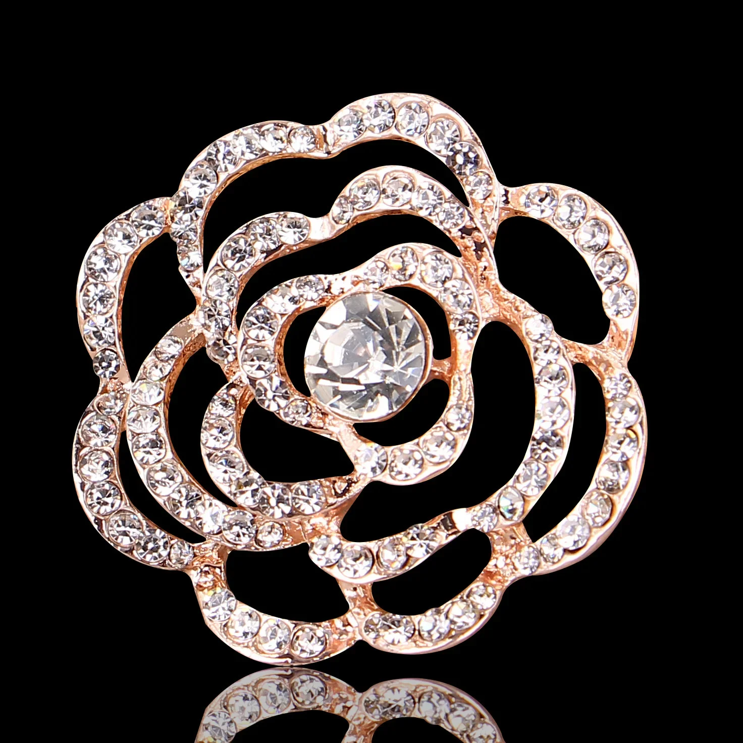 New 1pcs High-end Fashion Rose Gold Rhinestone Brooch Ladies Flower Diamond Brooch Gift Pin Silk Scarf Buckle Supplies