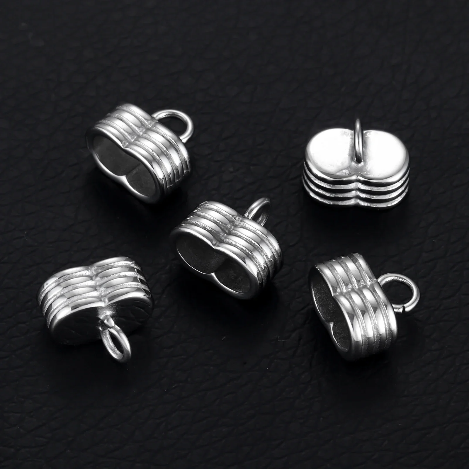 Stainless Steel End Beads with Loop Thread Double Hole 5mm for Jewelry Making Leather Cord End Caps DIY Accessories