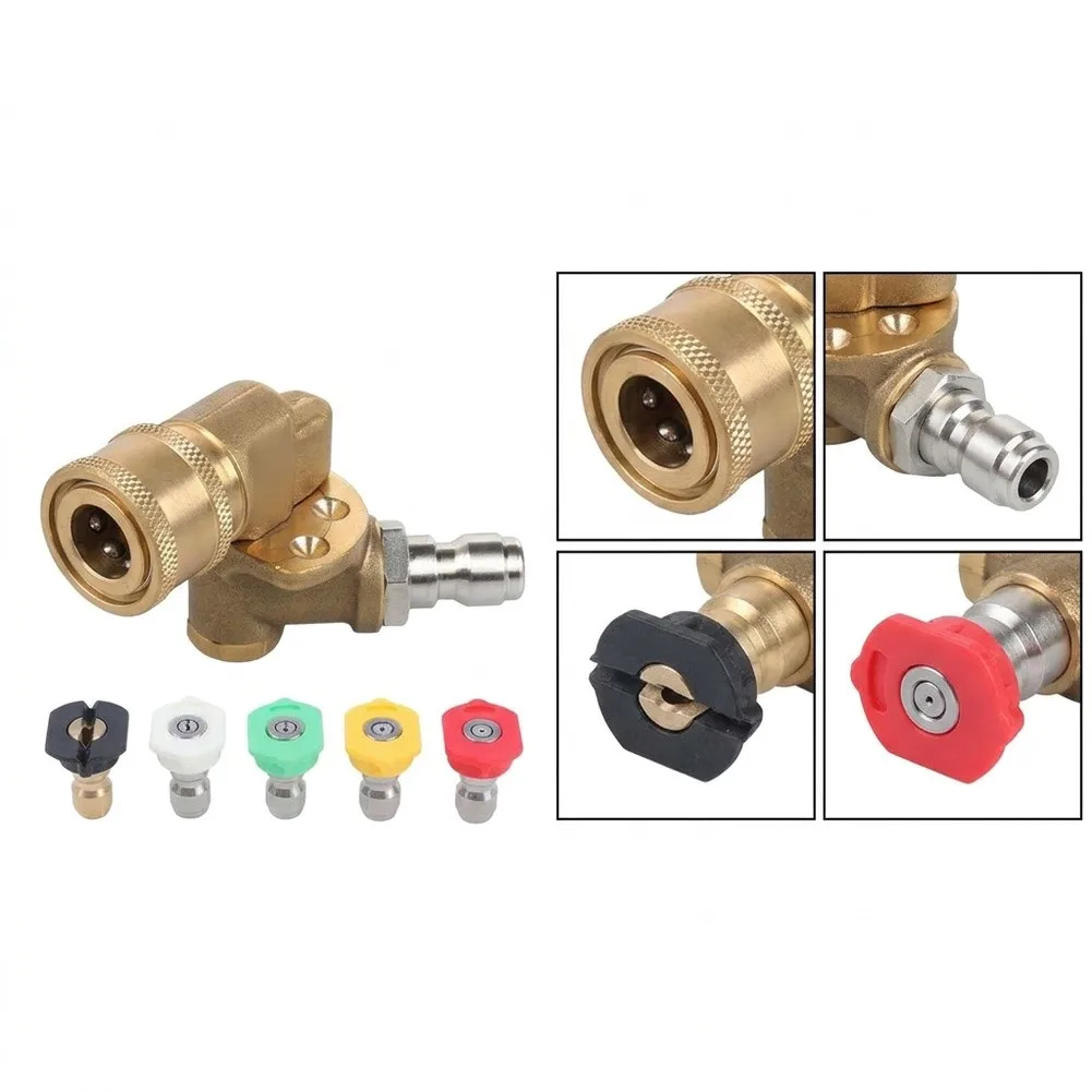1pc Pressure Washer Swivel Coupling With 5 Interchangeable Spray Nozzle Tips 4500 PSI 1/4 Inch Female Quick Connector