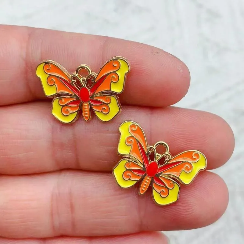 10pcs Butterfly Charm for Jewelry Making Supplies Enamel Necklace Pendant Keychain Phone Diy Craft Accessories Metal Gold Plated