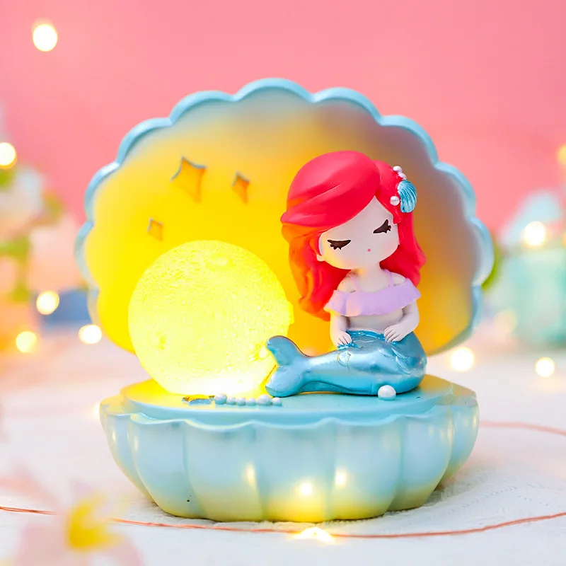 Disney cartoon  Night Light Snow White Anime The Little Mermaid Resinous Night Light Room Action Figures Gift Toys