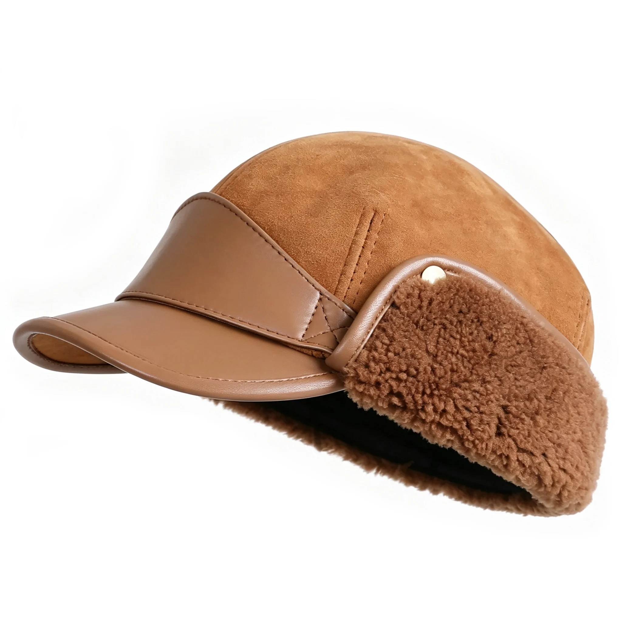 BOONJOVIA Men's Aviator Hat Genuine Suede Leather Trapper Hunting Cap with Wool Earflaps