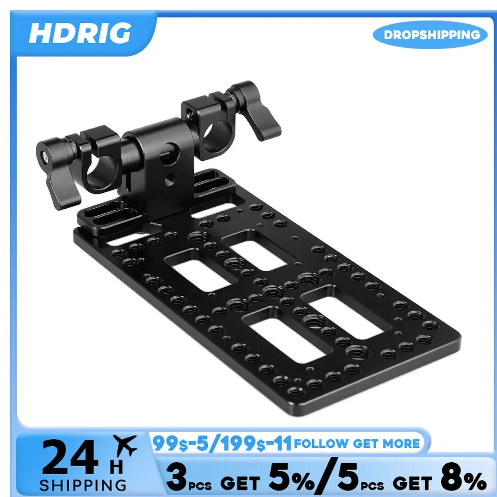 HDRIG Battery Backboard Cheese Plate With 360° Swivel 15mm Rod Clamp Adapter for V Mount Power Splitter Camera Cgae Kit