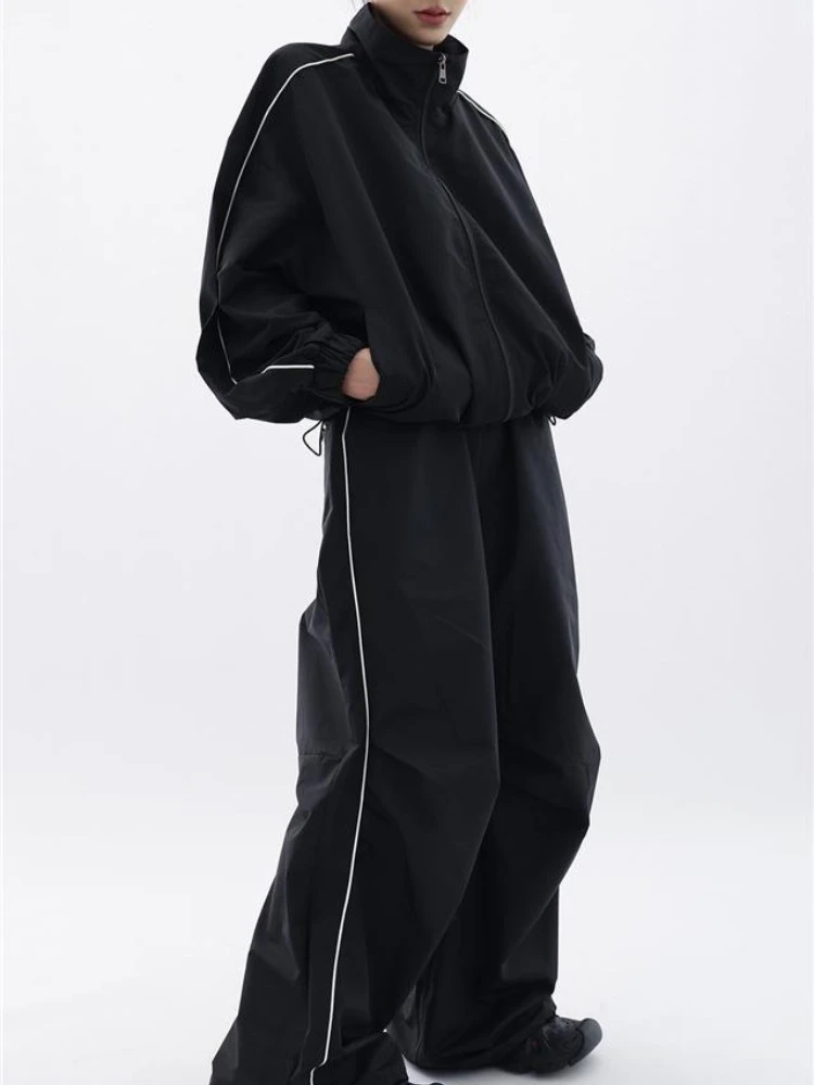 Spring Sports Two-piece Suit Women High Street Sport Track Jacket Loose Sweatpants Ladies Outdoor Joggers Loose Tracksuit Female