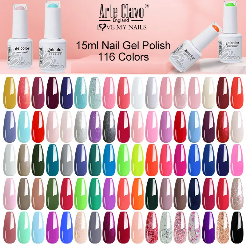 Arte Clavo Nail Gel Varnish Top Base Coat Hybird Design Gel Nail Polish Manicure Nail Art Primer 116 Colors 15ml  UV LED Lamp