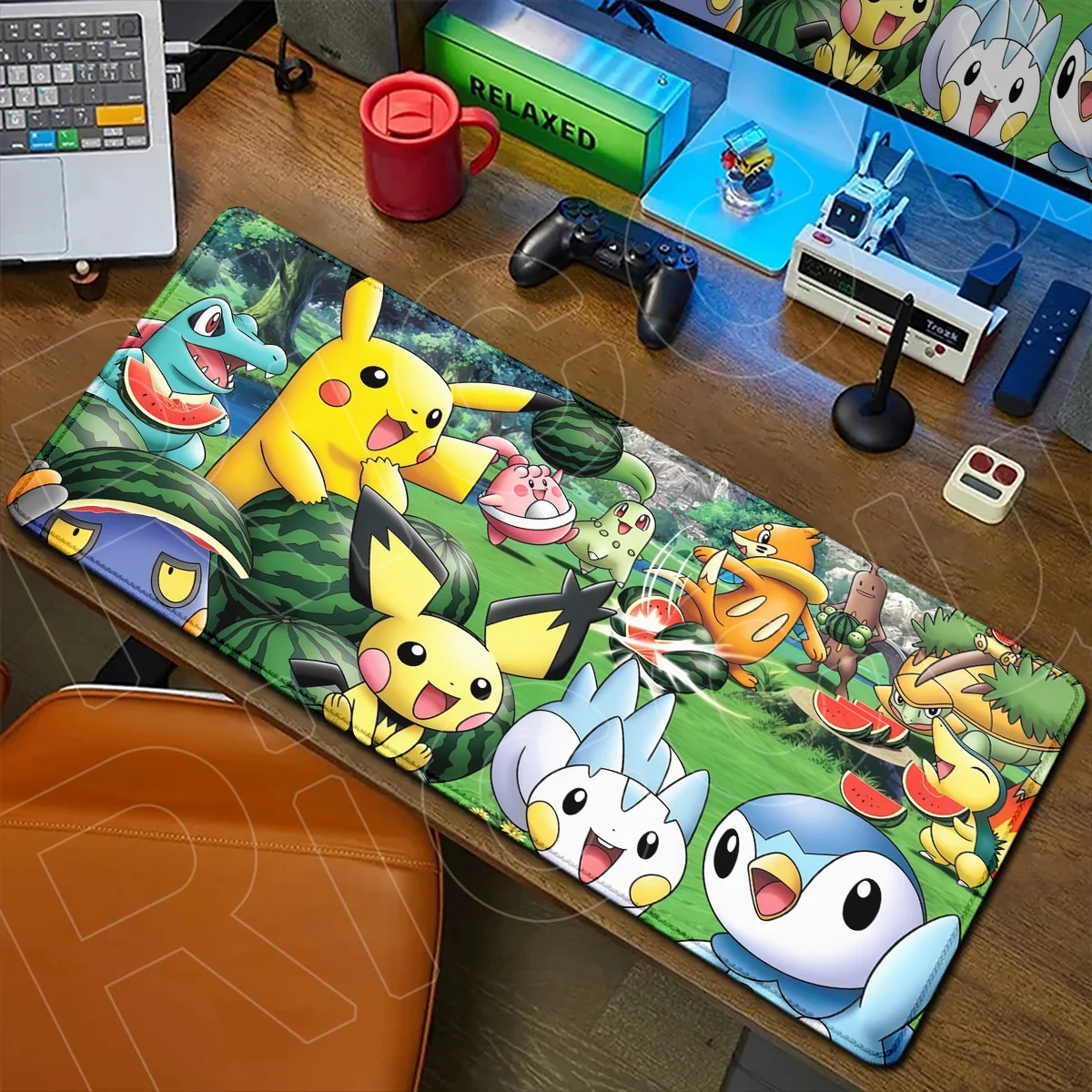 Large Extended E-sport Gaming Mousepad Locking Edge Table Rug Washable Office Pixel Piplup Kawaii Dream Pokemon TCG Keyboard Mat