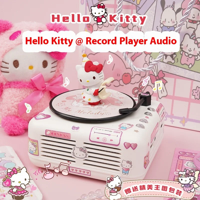 Sanrio Hellokitty Record Player Bluetooth Speaker Small New Cute Kt Cat Sound Warm Heart Exquisite Birthday Girl Friend Toy Gift