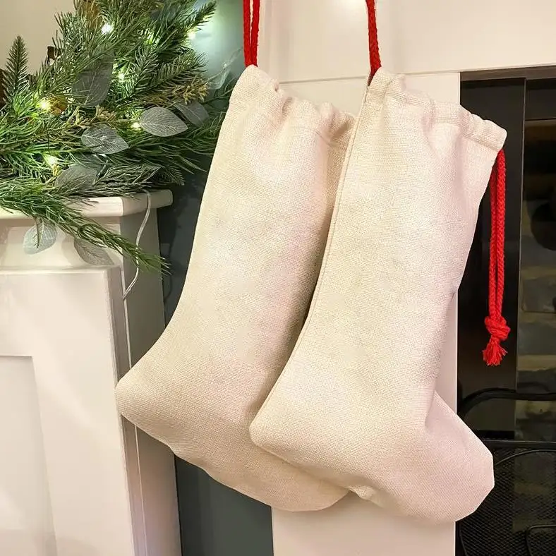 

Sublimation Christmas Candy Bag White Blank Stockings Cotton Linen Socks Thermal Transfer Short Plush Gift Bags ni113