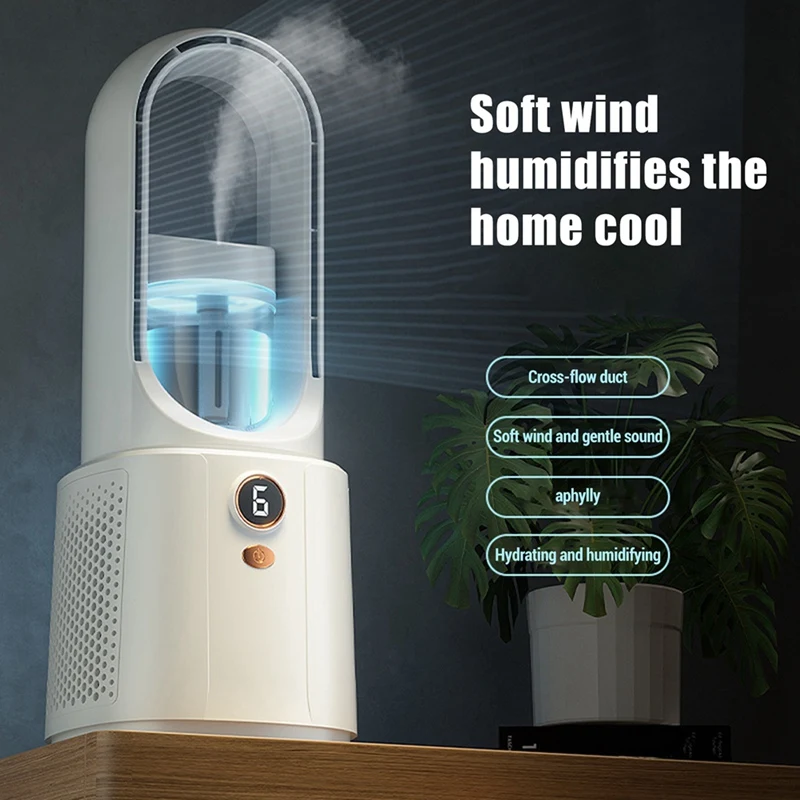 Ventilador de humidificación de aire sin aspas, circulación de aire, alta potencia de viento para oficina, verano, 2200Mah