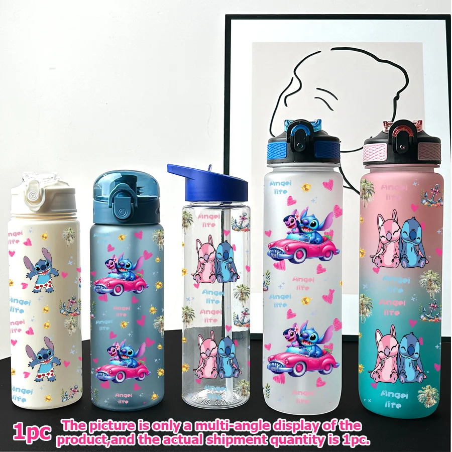 

1Pc Disney Stitch Angel Printed 23-32oz Multi-plastic Water Bottle Portable Sports Water Cup Birthday Gift