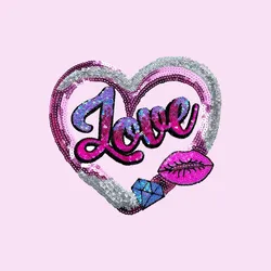 1 Piece 19*21cm Pink Sequin Love Patch Shining Iron on Patch for Garment Bag Decoration DIY Applique Clothing Accessories