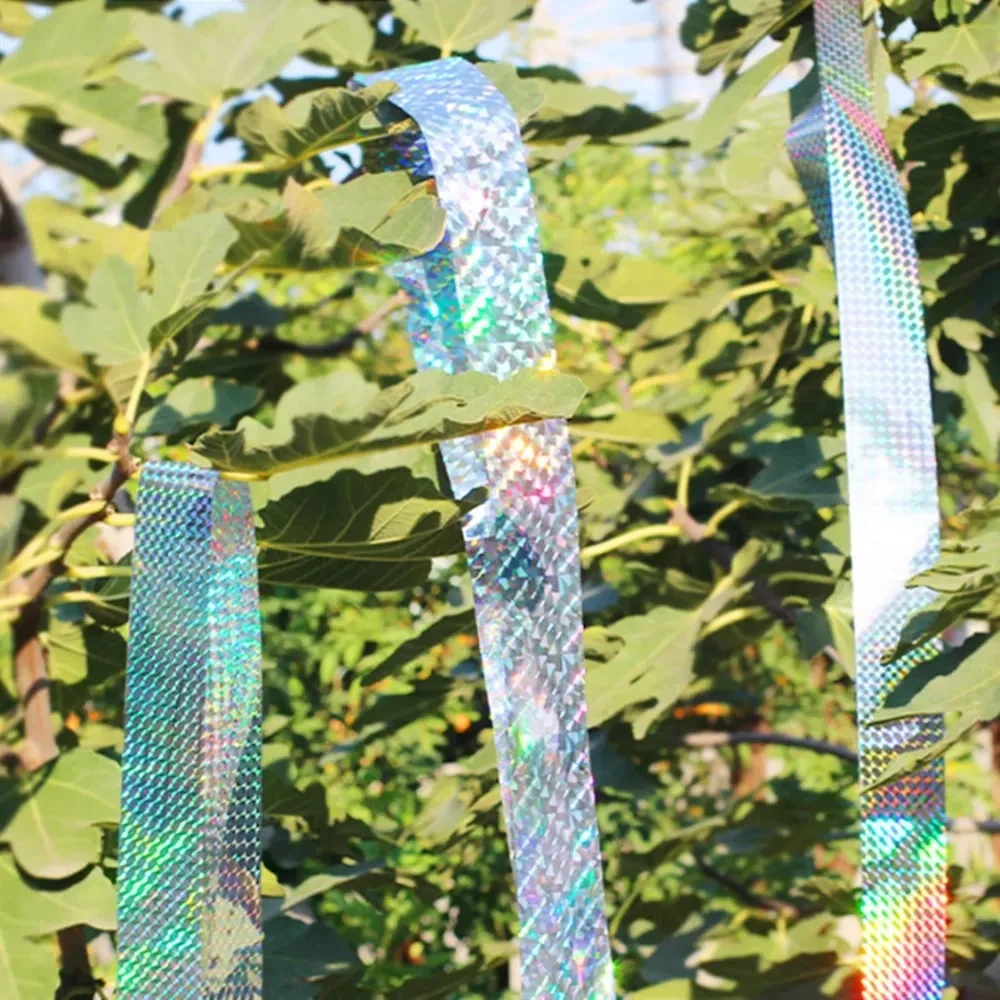 Bird Scare Type Ribbon, Deterrent Visual Audible Reflective Tape to Keep Away Birds, Double Sided Flash Tape