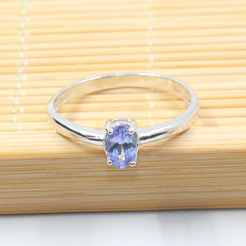 

Natural Tanzanite Ring 0.5ct 4mm * 6mm Real Tanzanite Ring for Engagement Solid 925 Silver Gemstone Jewelry