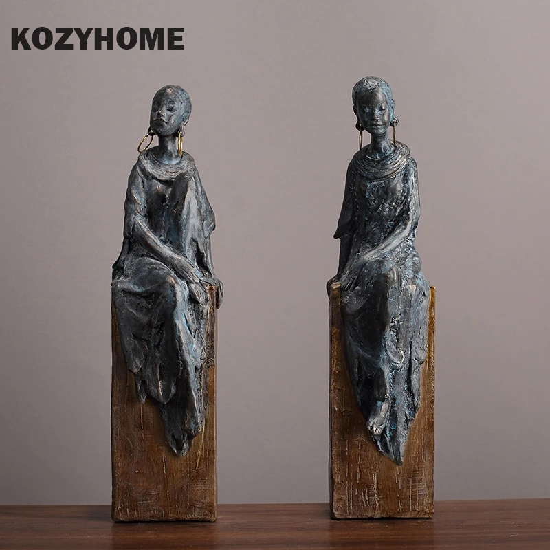 

African Lady Women Ornament Tribal Figurines Figures, Resin Crafts Gift Desktop Ornaments Home Figurines Sculpture Statue