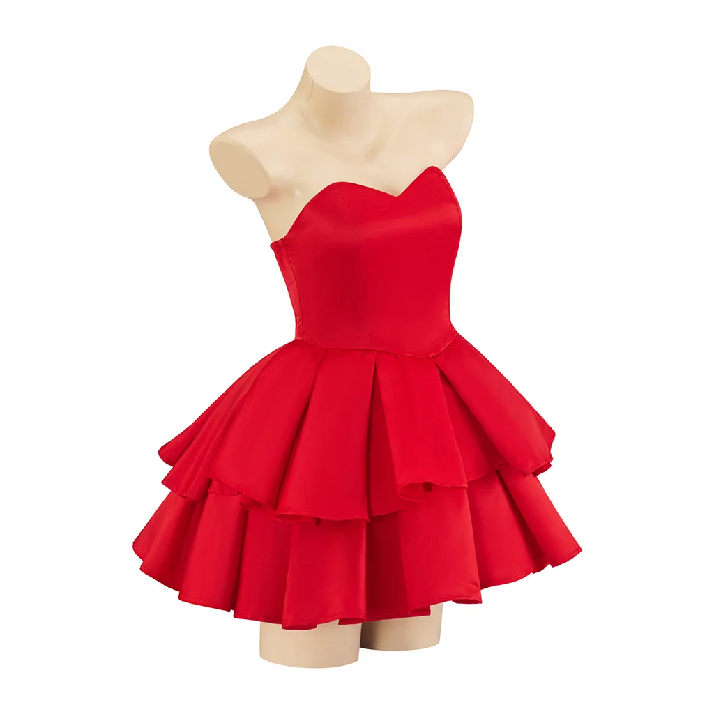 Horror Movie Perfect Blue Mima Cosplay Costume Sexy Red Strapless Tube Dress With Thigh-High Stockings And Gloves Set For Women view 2