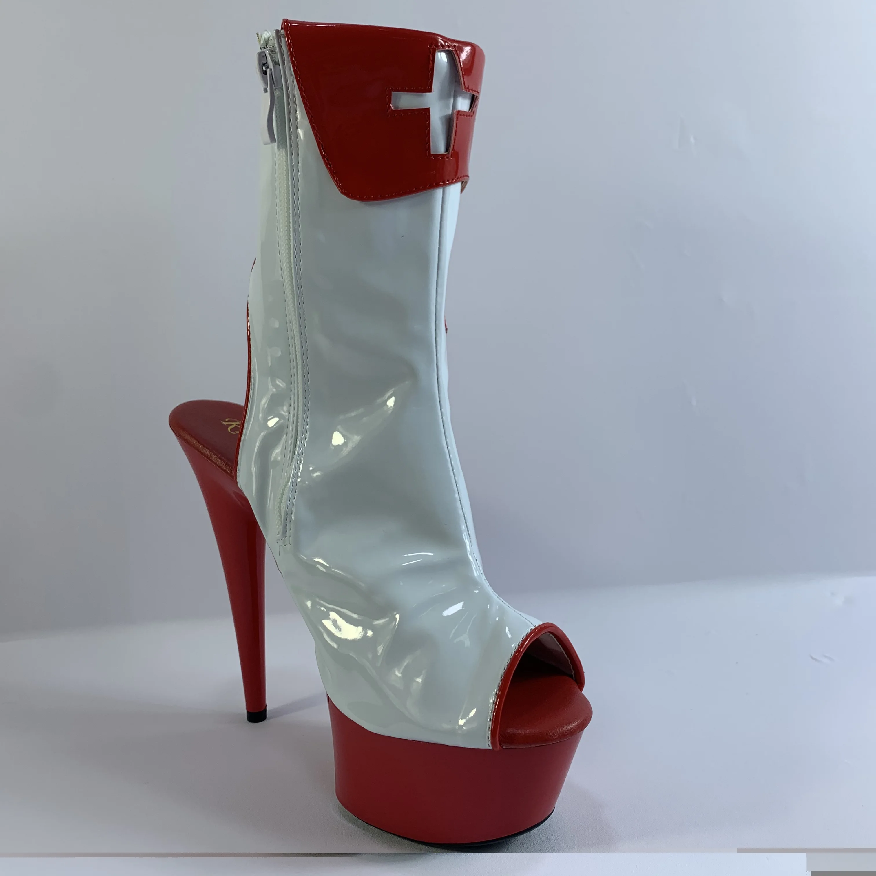 Unique sexy buckle decoration, open toe low boots 15 cm high heels, pole dancing performance party ankle boots