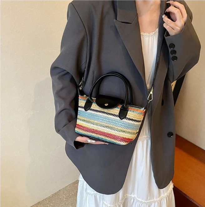 Summer Fashion Sense of Luxury Straw Mini Handbags Colorful Weave Women\'s Shoulder Bags 2024 Seaside Vacation New Style