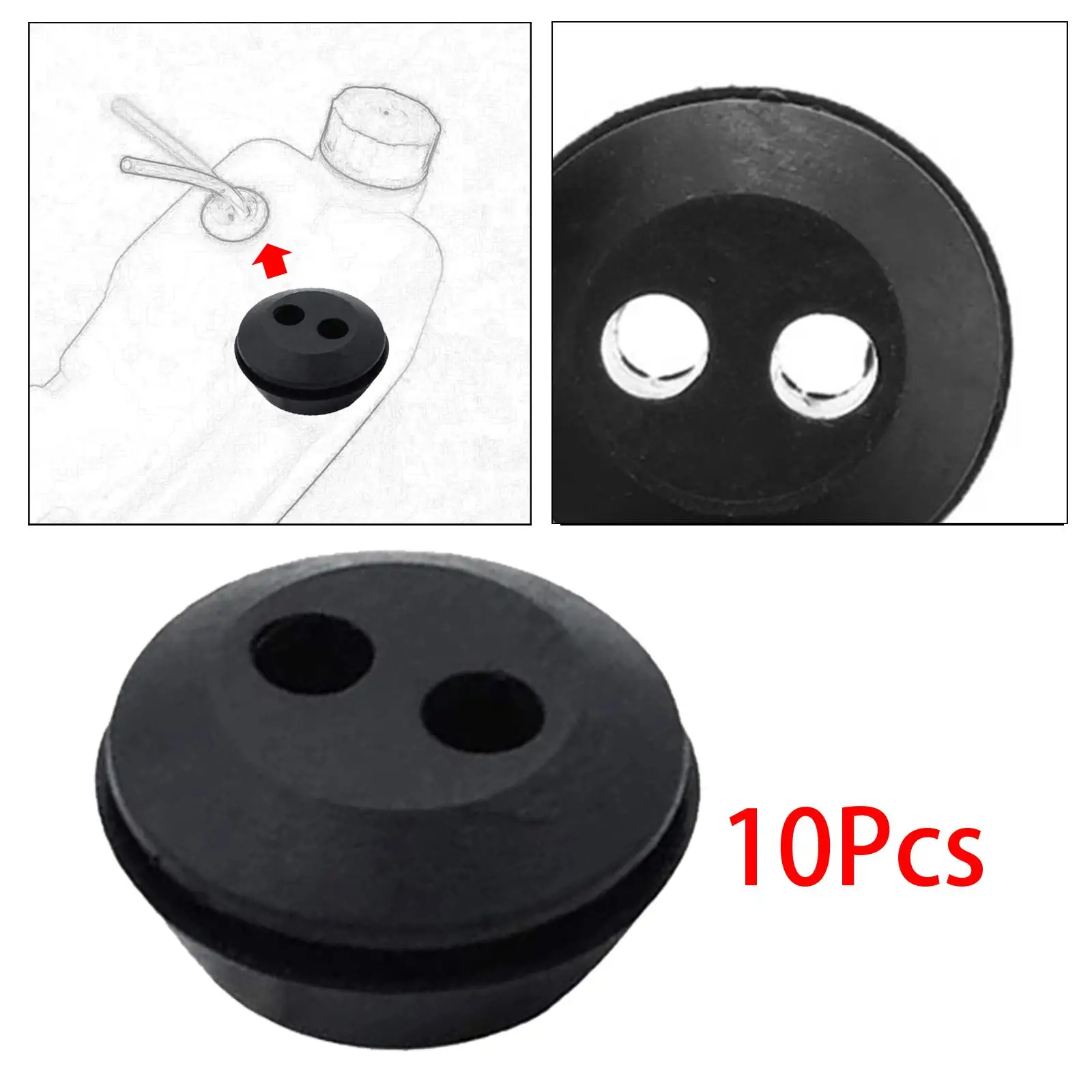 Fuel Gas Line Grommet 24.5mm Rubber Double Holes for Mower Brush Cutter Trimmer Garden Tools