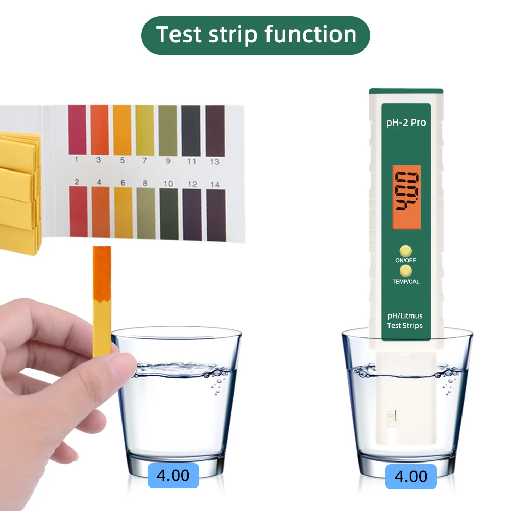 Ph Meter Temperature Tester Pen 0.01 PH High-precision Water Quality Tester with ATC PH Test Strip Function for Swimming Pools