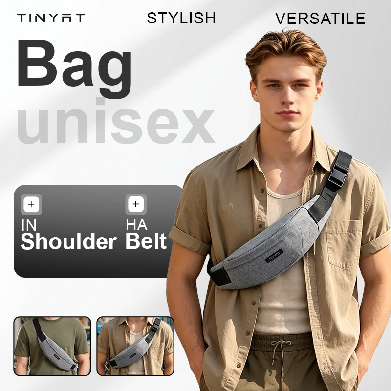 

TINYAT Men Waist Bag Waterproof Oxford Fanny Pack Large Capacity 4 Zippered Pockets Unisex Crossbody Chest Bag for Travel Sports