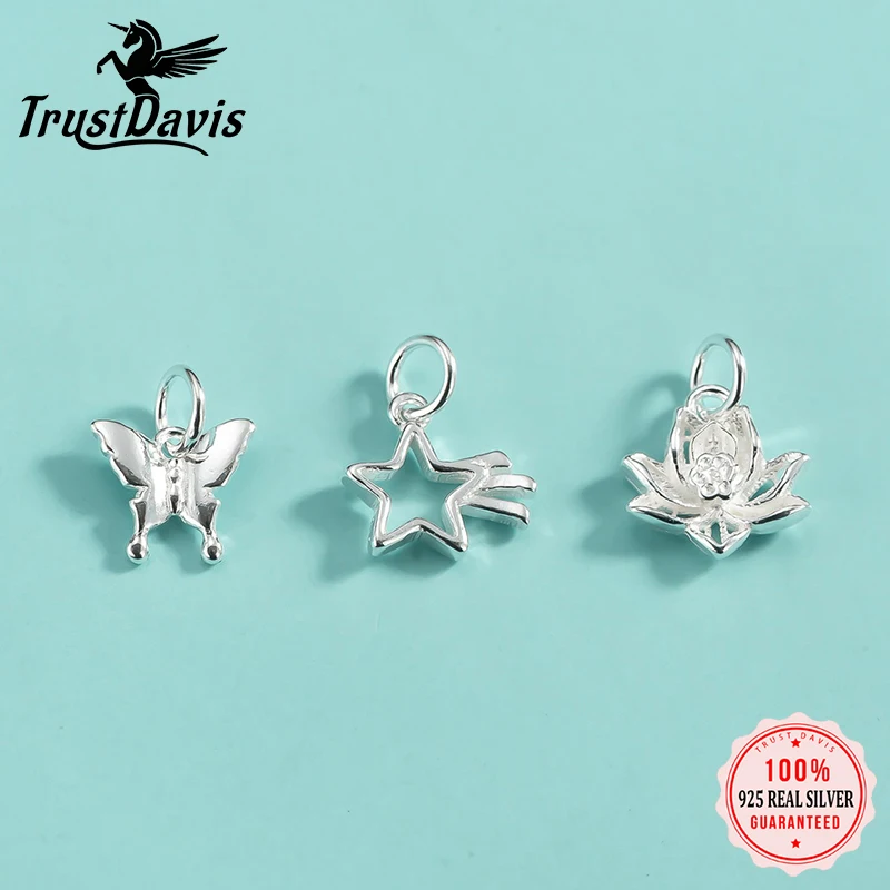 

TrustDavis Real 925 Sterling Silver Star Lotus Charm Pendant for Making Necklace Handmade DIY Accessories Fine Jewelry DZ1821