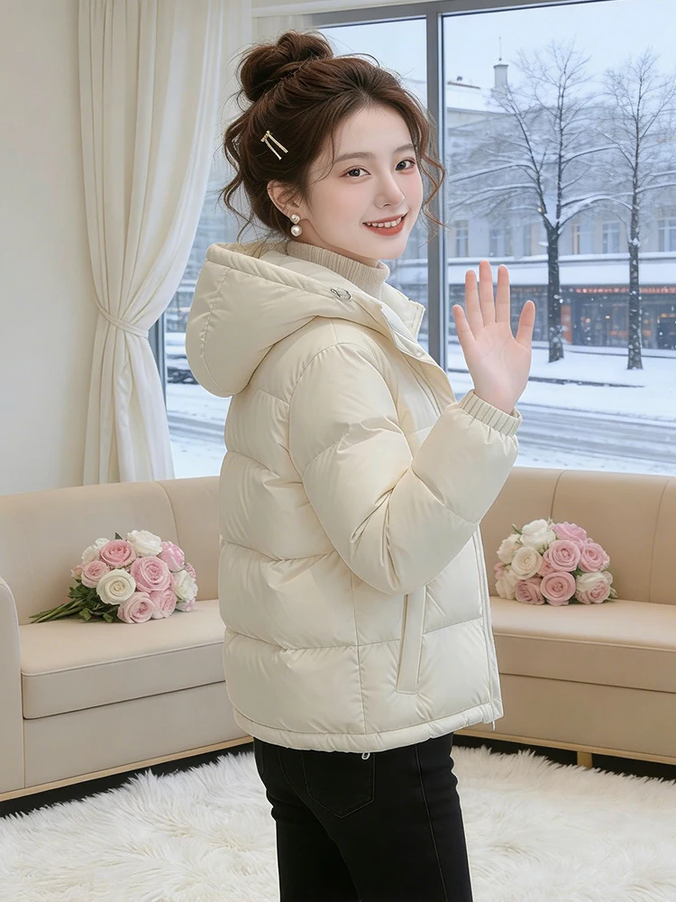 

Thiened Hooded Cotton Jaet Women's Winter Warm Sli Street Faion down Cotton Coat Commute Korean Sle Loose Fit