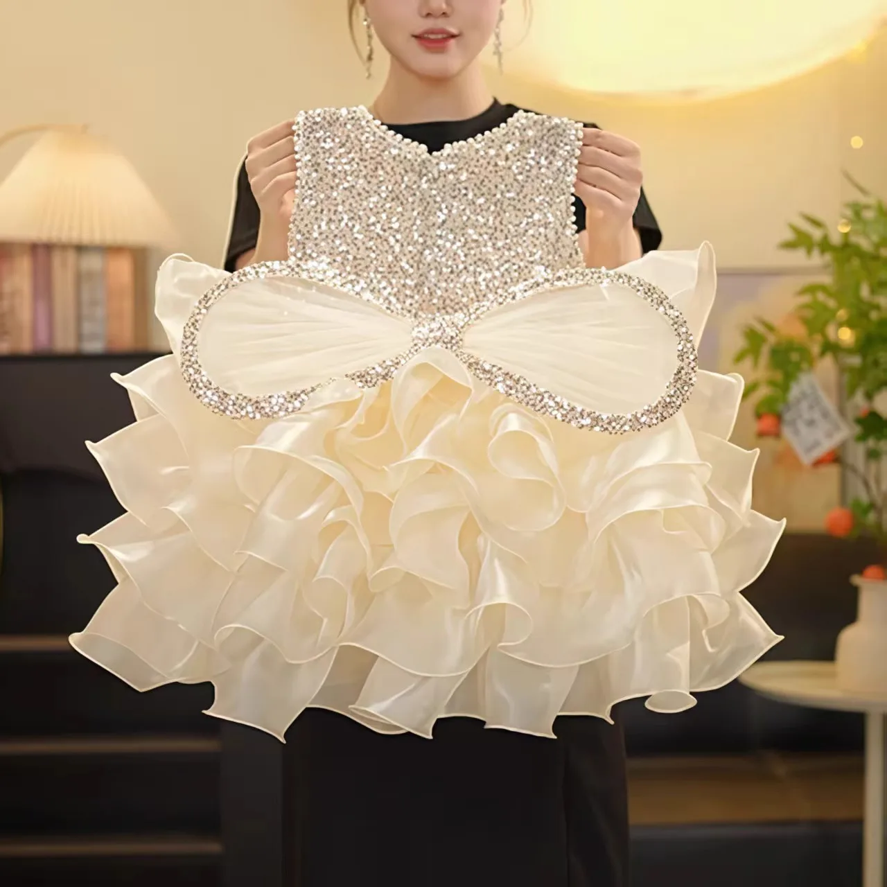 New Summer Kids Girl Party Dress with Wing Girls Sequined Vest Dress Stylish Dress  Knee-length Birthday Formal Princess Dresses