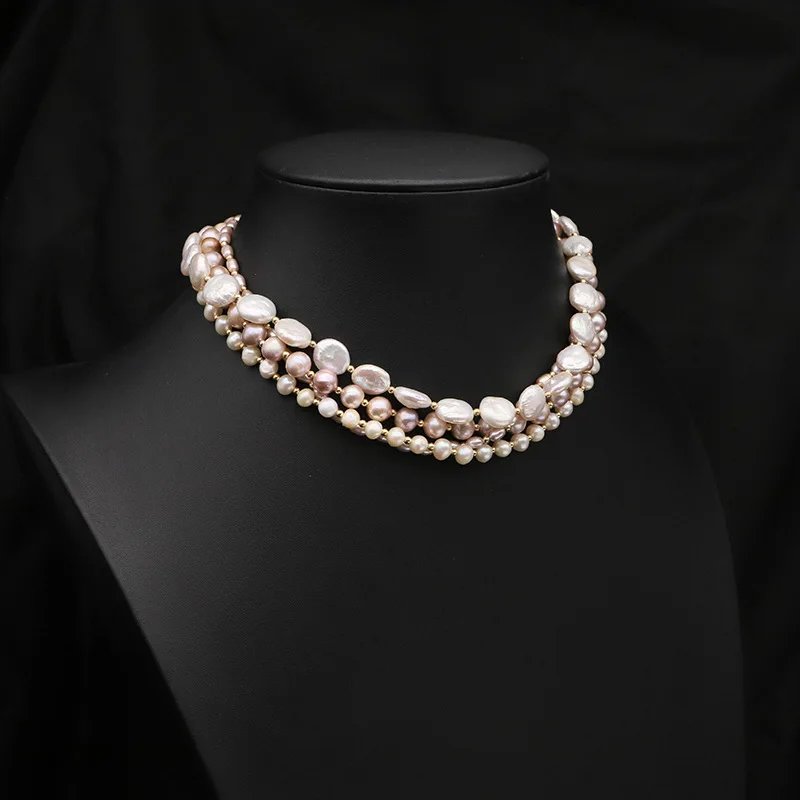 Natural Baroque Pearl Multi-Layer Vintage Exaggerated Necklace Beaded Fortune Design New Style