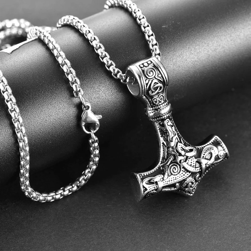 Collar con colgante de Martillo de Thor Mjolnir, amuleto vikingo, colgante escandinavo, joyería nórdica para hombre