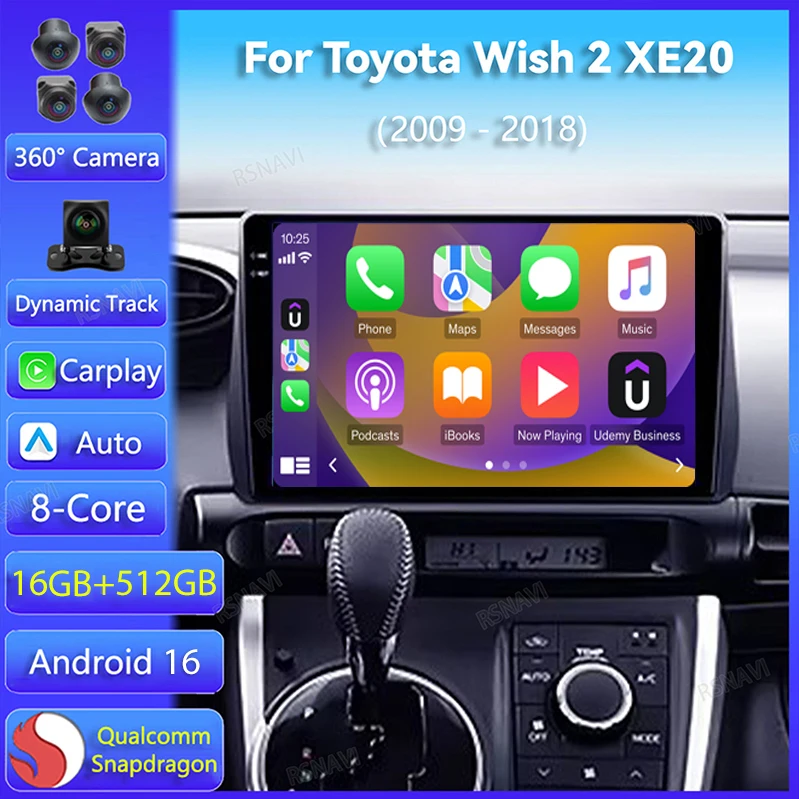 Android 16 For Toyota Wish 2 II XE20 2009 2010 2011 - 2018 Car Radio Stereo Multimedia Player Navigation GPS Wireless Carplay BT