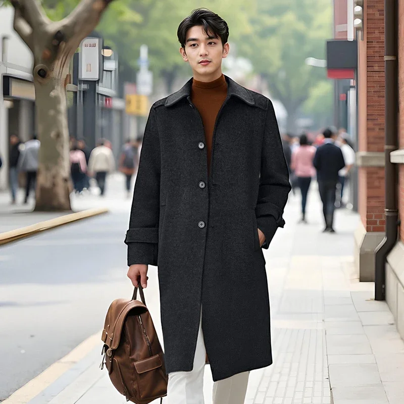 

2025 Men's Long Coat 100% Australian Wool Double-Sided Button-Up Double-Sided Woolen Jacket Business Casual Wear