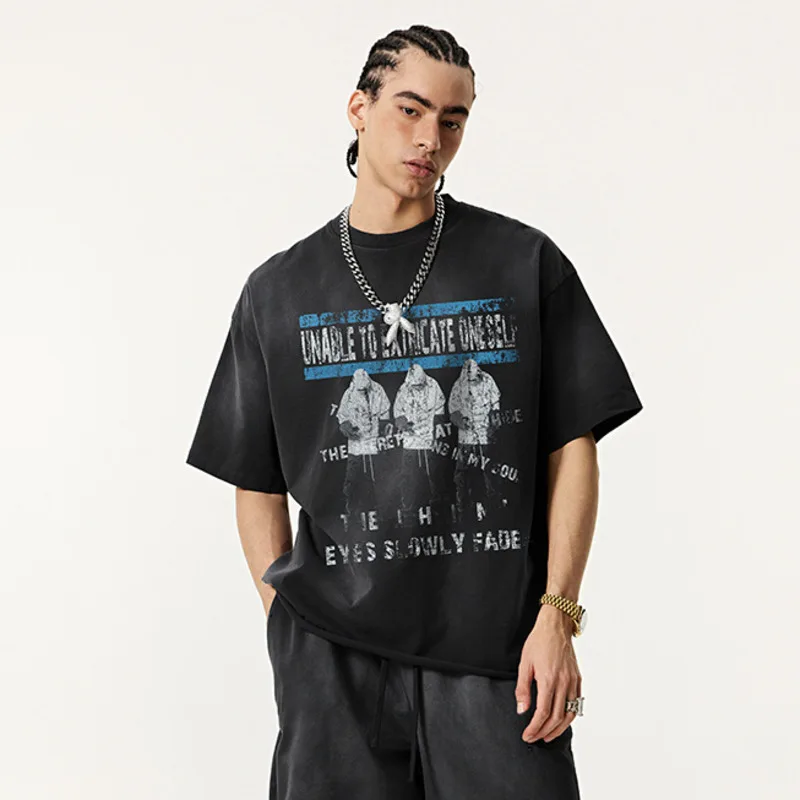 

Одежда 2024, летняя американская модная стильная винтажная футболка унисекс с закатанным краем, свободная футболка с короткими рукавами для мужчин и женщин, 6VV0