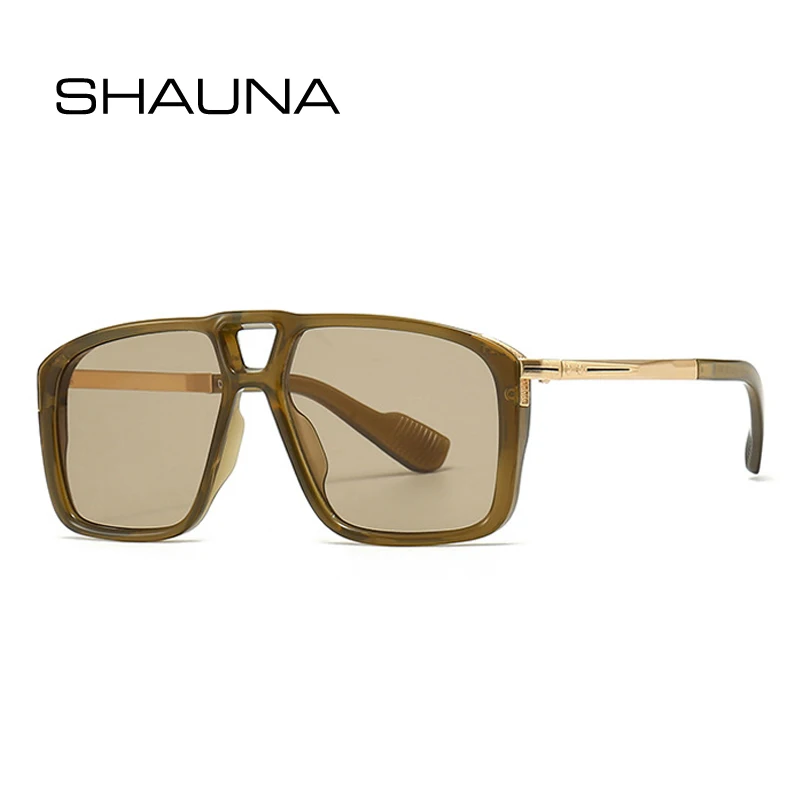 SHAUNA Retro podwójne mostki męskie okulary przeciwsłoneczne pilotki odcienie UV400 modne nity damskie gradientowe okulary przeciwsłoneczne