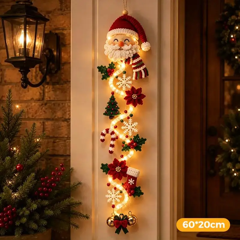 Kerstmagische wandlamp – LED-lichtgevende kerstdecoratie voor de muur, kerstman met slee en rendieren, hangdecoratie voor feestjes.