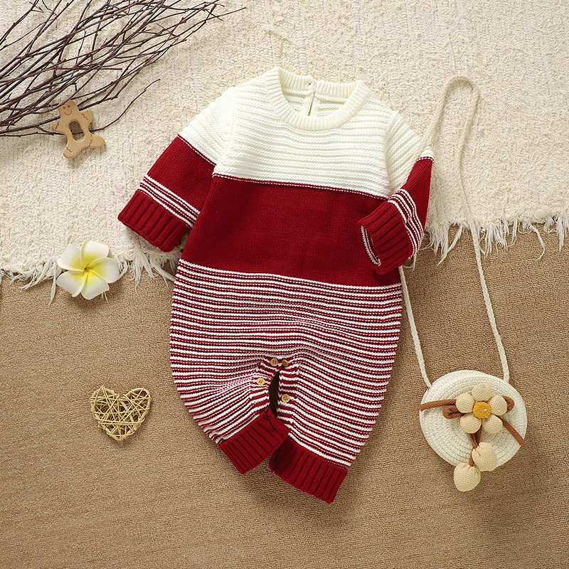 

Boys Girls Rompers Knitted 0-18m Casual Outwear Newborn Infant Netural Long Sleeve Jumpsuits Outfits Toddler Playsuits One Piece