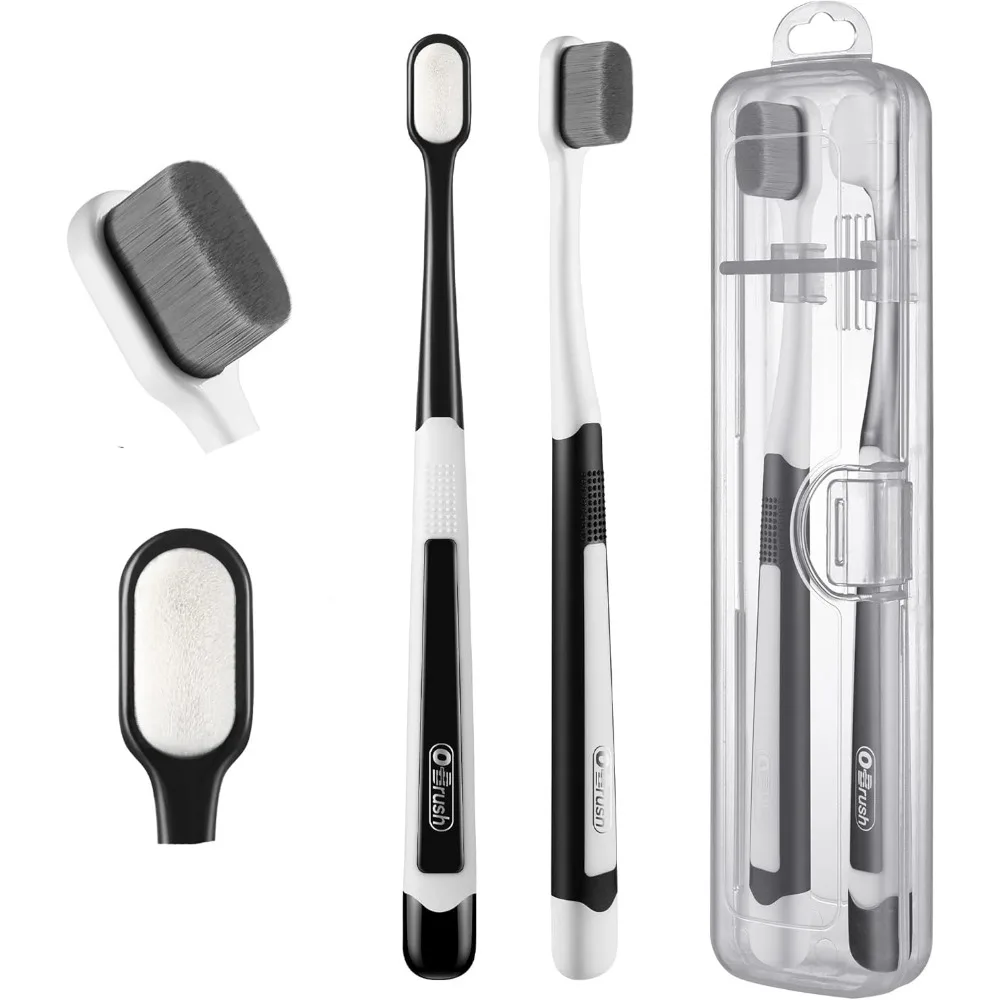 

Ultra Soft Toothbrush for Sensitive Gums with 20000 Micro Fine Bristles Travel Kit for Adults Pregnant Women Elderly 2 Pack