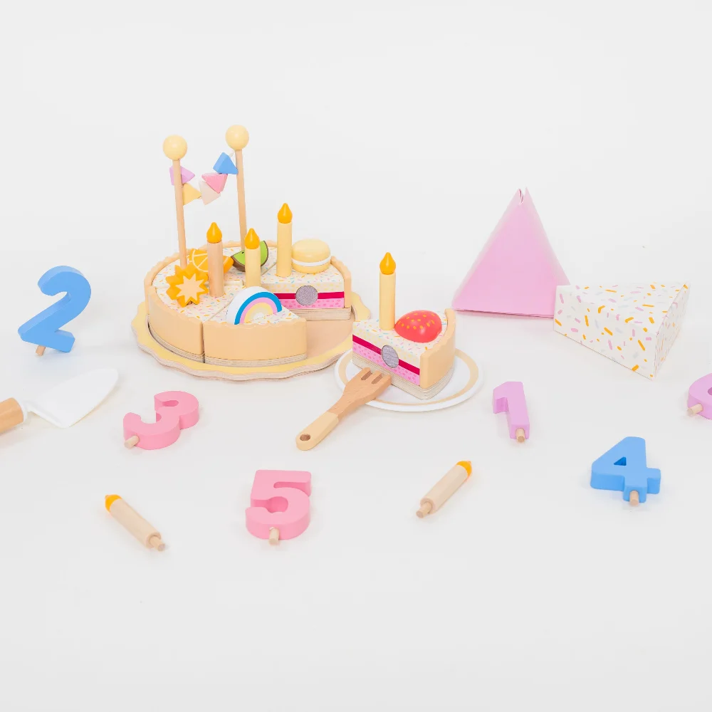 Juguetes de pastel de cumpleaños de simulación para niños, juego de simulación para niños, rodajas de pastel de fiesta de cumpleaños, juguetes educativos divertidos para cocina de bebé