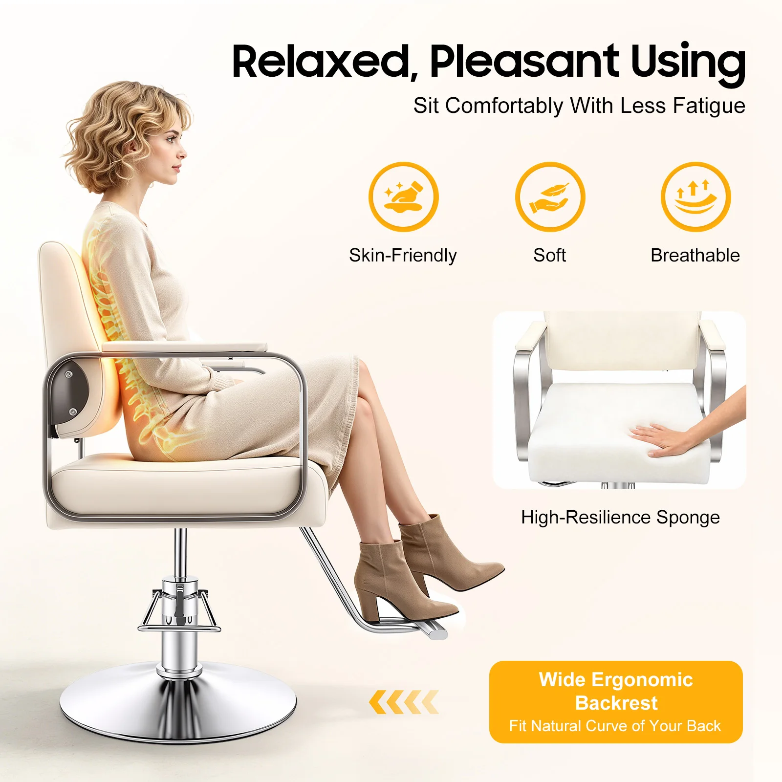 Salon Chair – Pu Cushion – Ergonomic Backrest – Height Adjustable 31.9-35.4
