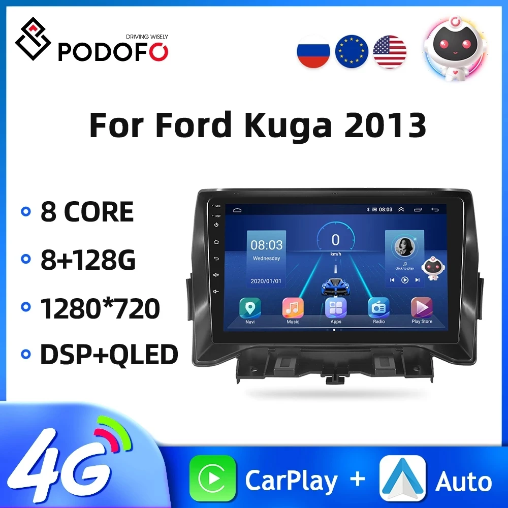 Podofo 9'' 2Din Car Radio For Ford Kuga 2013 Android 10 Car Multimedia Player GPS Navigation 4G WIFI Carplay 2din Auto Stereo