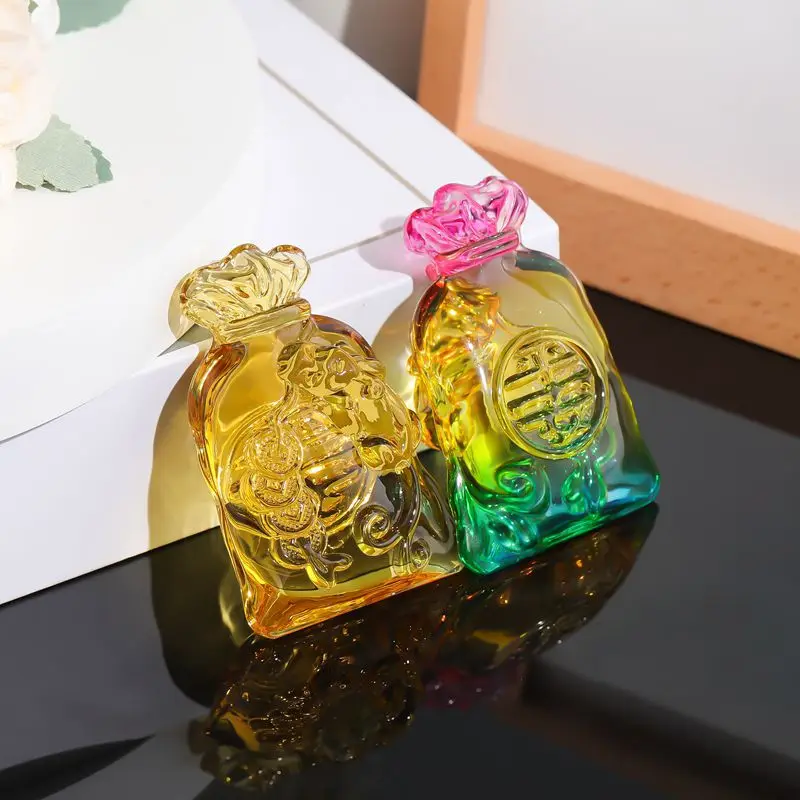 Feng Shui Money Bag Crystal Glass Figurine Chinese Lucky Blessing Bag Attracting Wealth Prosperity Fortune Home Decor Miniatures