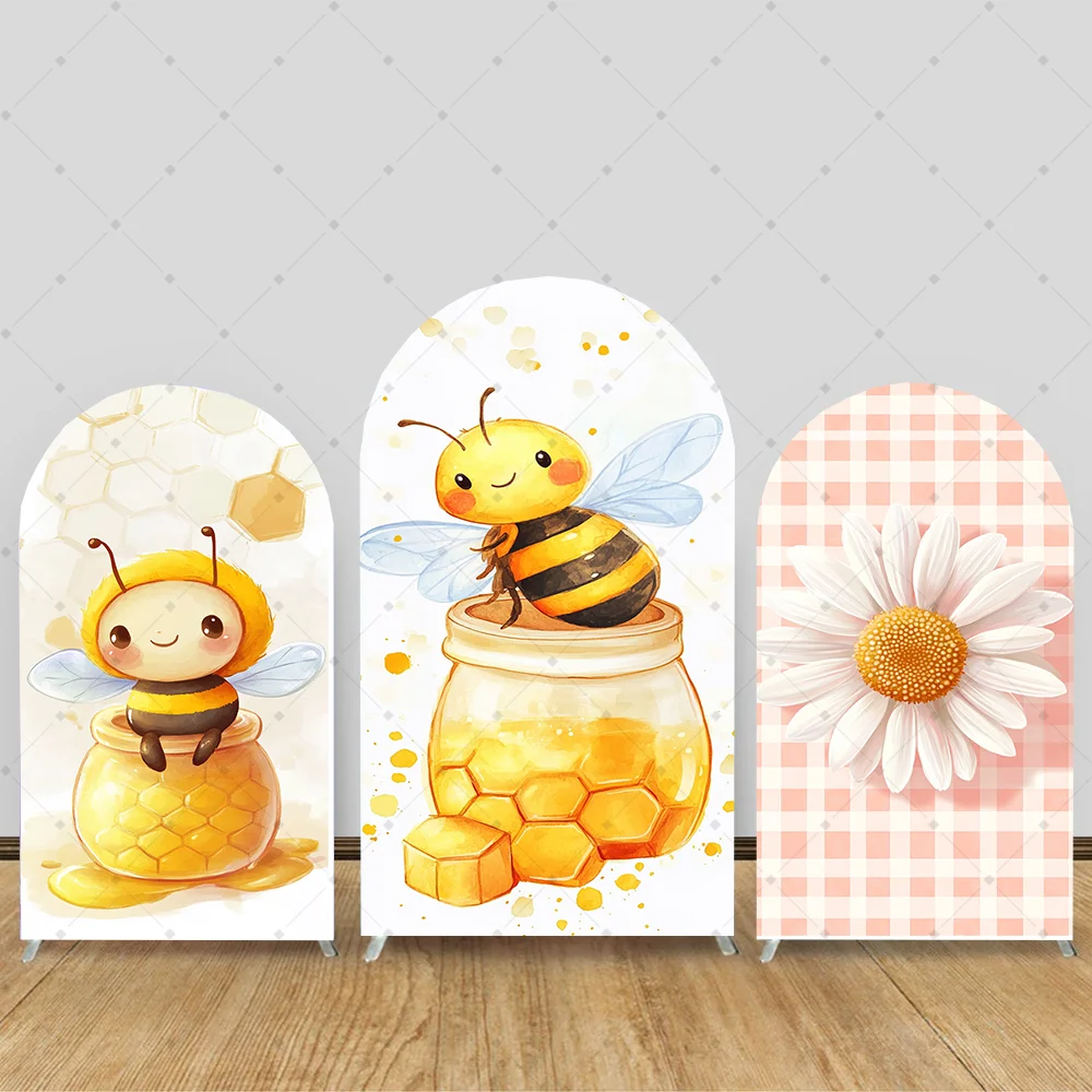 

Bee Baby Shower Arch Cover Backdrop Photography Sweet Yellow Honeycomb Flowers Decor Background Newborn 1st Birthday Photobooth