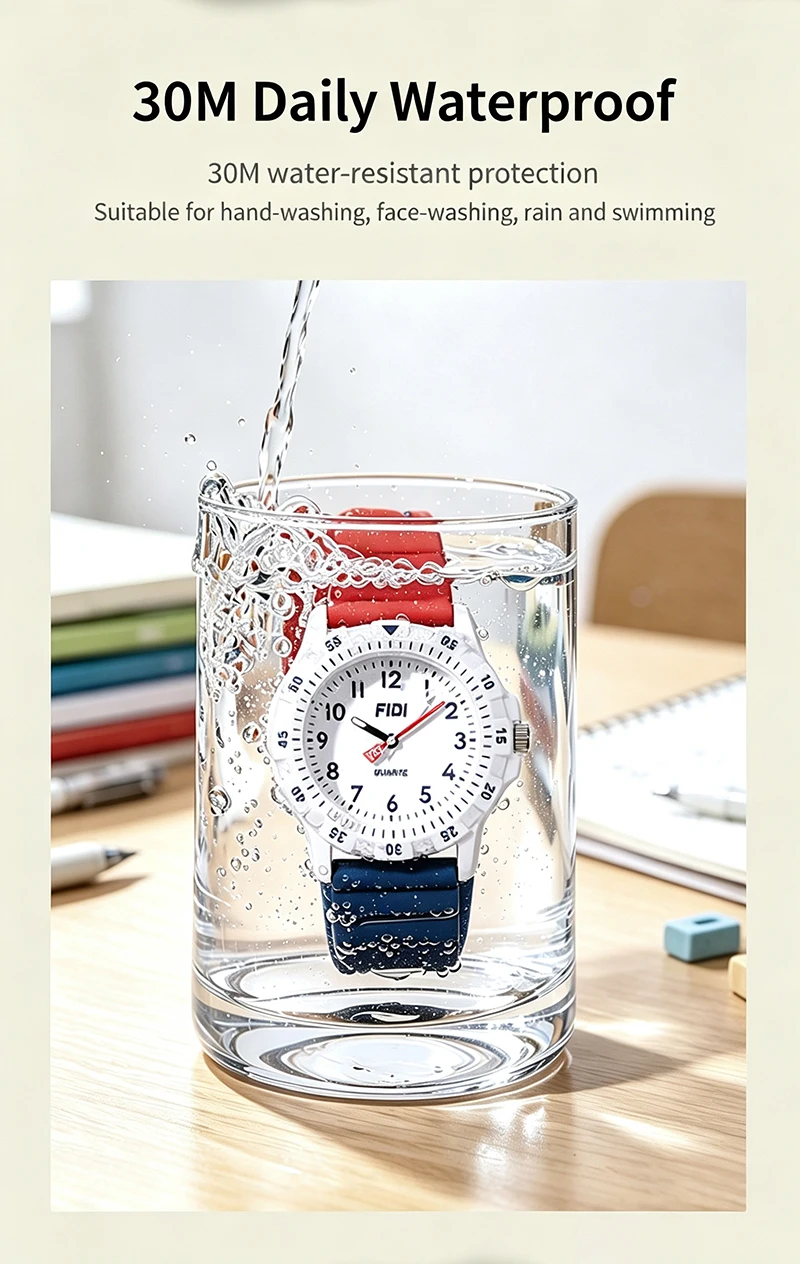 Unisex Student Quartz Watch Silicone Strap Large Number Dial Waterproof Sports Wristwatch for Teen Boys Girls School Daily Wear
